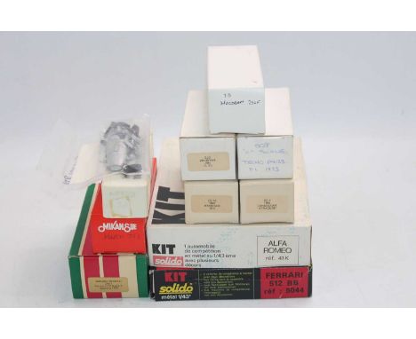 One tray containing a mixed group of 11 white metal model kits from Solido, Circuit Series historic racing cars, John Day and