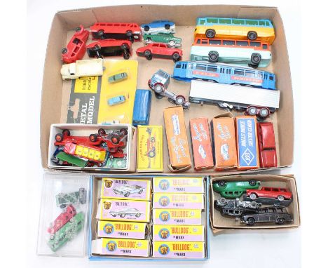 One tray containing a quantity of various small scale models including, EKO, Blue Box, Wiking, Budgie, Marx "Bulldog" cars an