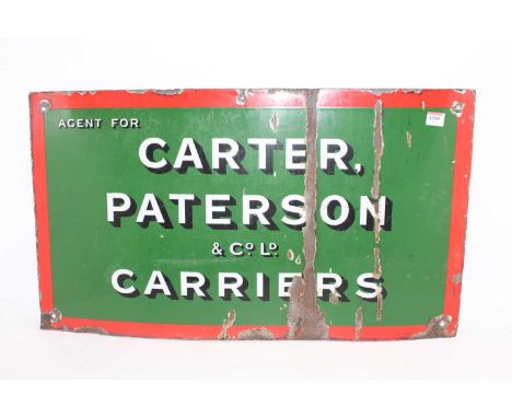 Enamel Sign - Carter, Patterson and Co. Ltd Carriers in red and green with white lettering, approximate size is 79.5cm / 31 1