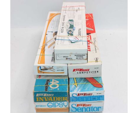 Keil Kraft and West Wings balsawood kits group of 7 to include various gliders, Topaz single engine and a Supermarine Spitfir