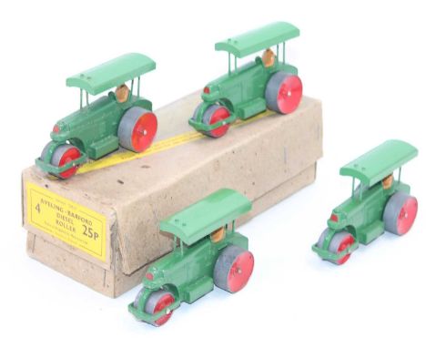 Dinky Toys No. 25P Aveling Barford Diesel Roller original trade box containing 4 examples consisting of, green body, red meta