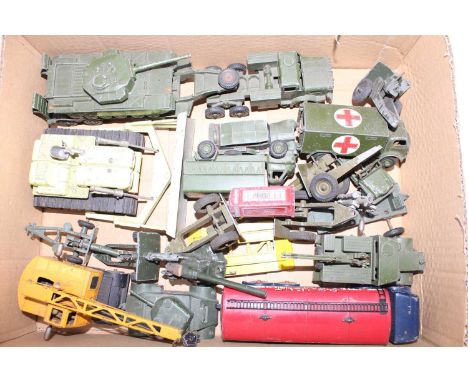 One tray containing mainly Dinky Toys military vehicles in play worn condition including, No. 660 Mighty Antar Tank Transport
