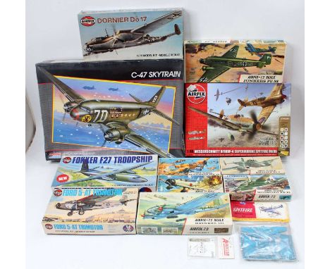 One box containing mainly Airfix 1/72nd scale second world war aircraft to include, Supermarine Spitfire, Dornier DO17, Junke