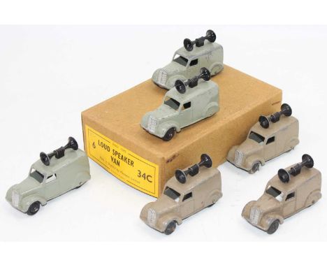 Dinky Toys No. 34C Loud Speaker Van original trade box containing 6 examples consisting of, 3 with a grey body and 3 with a f