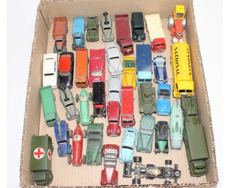 One tray containing a quantity of play worn Dinky Toys to include, Alfa Romeo racing car, Royal Mail Van, Sunbeam Talbot, Lou