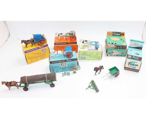One tray containing a selection of Britains Farm models to include boxed No. 9503 Milk Float, No. 9504 Farm Roller, No. 9505 