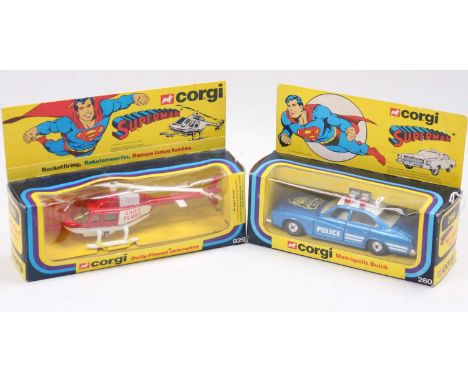 2 boxed Corgi Toys Superman vehicles to include, No. 260 Buick "City of Metropolis" Police Car in blue with white roof and si