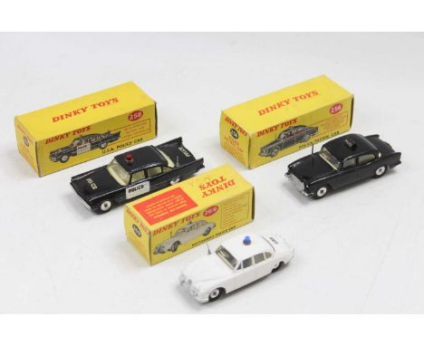 Dinky Toys Boxed Emergency Service group, 3 examples to include No.256 Police Patrol Car, black body with spun hubs (VG-BVG),