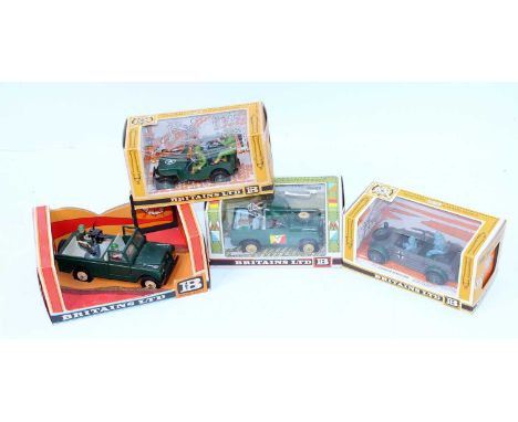 Britains Military Vehicles 4 boxed models to include, No. 9782 Land Rover short wheel base (M-BNM), No. 9786 US Jeep (M-BNM),