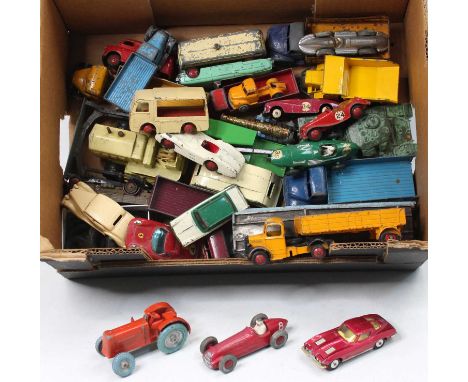 One tray containing mostly Dinky Toys in play worn condition to include, MG Midget, Speed of the Wind racing Car, Packard and