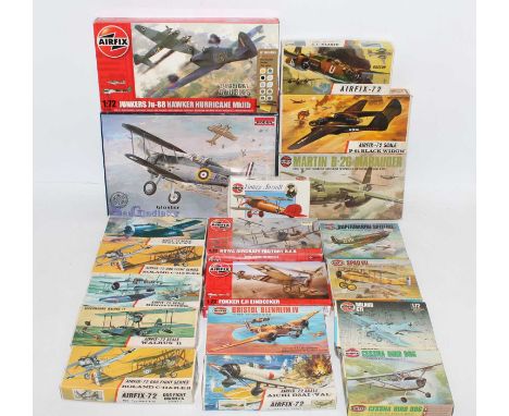 One box containing mainly Airfix 1/72nd scale second world war aircraft to include, Hawker Hurricane, Supermarine Spitfire, P