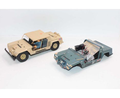 Two part made Tamiya Cheetah 1/12 scale plastic kits, one example complete, the other body shell (a/f)