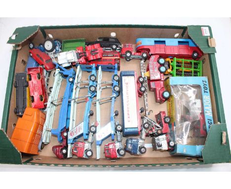 One tray containing a quantity of play worn mainly Corgi Toys models to include, 2x Holmes Wrecker, Chipperfields 6x6 Interna