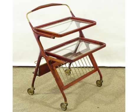 CESARE LACCA FOR CASSINA - a Mid-Century Italian lacquered wood serving trolley / bar cart, circa 1950s, removable glass tray