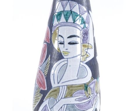 MARIAN ZAWADZKI FOR TILGMANS KERAMIK - a large Mid-Century Swedish Studio Pottery ceramic vase, sgraffito background with lad