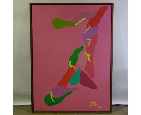 DOUG EARLE - large oil on canvas laid on board, New Movement for Quartet Series, signed and dated 1967, 150cm x 110cm, teak f