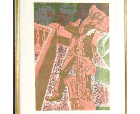 BRIAN HARLAND REES (Born 1930), Mid-Century original colour lithograph, Jazz Band, circa 1960s, unsigned, image 38cm x 26cm, 