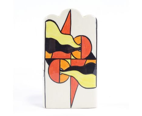 LORNA BAILEY - a late 20th Century Mirage ceramic vase, Deco style flag decoration with wave rim, signed on side panel, heigh