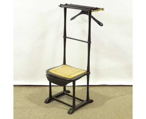 SPQR - a Mid-Century Italian ebonised beech valet chair / stand, circa 1950s, detachable garment hanger with drawer under sea