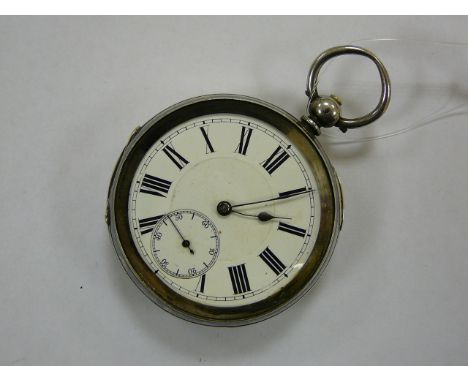 Gents white metal (0.935) openface pocketwatch with enamel dial having second inset seconds dial and compensated balance Swis