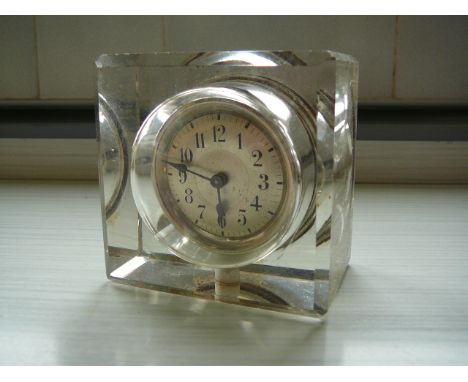 Art Deco bevelled glass block bedroom clock