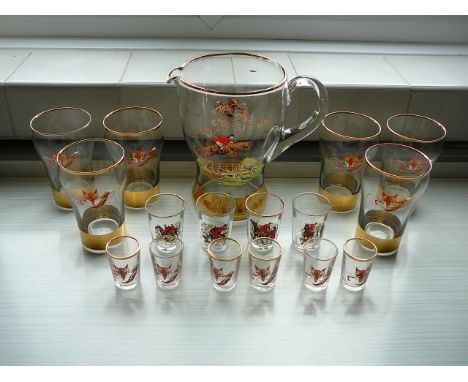Vintage gilt and transfer decorated hunting themed lemonade set and others