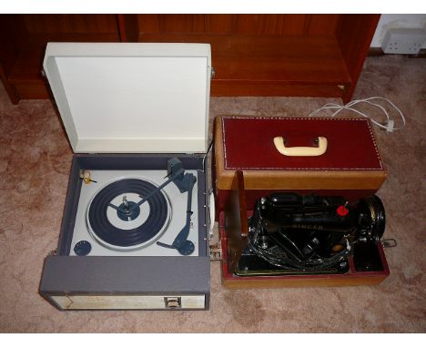 1960s Fidelity portable record player and Singer sewing machine