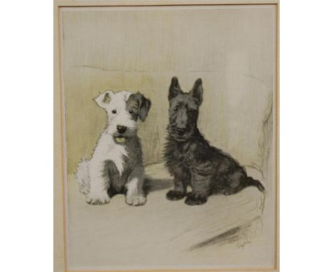 Cecil Aldin (1870-1935) - Seated terriers, print; Sir Edwin Landseer - High Life, engraving; and one other after Landseer (3)