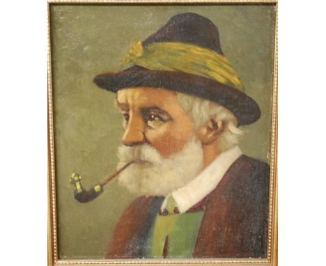 Continental school - Head and shoulders portrait of a pipe-smoking man, oil on canvas, 30 x 24cm; and 19th century school - P