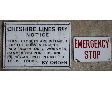 Two vintage metal enamel Railway/ Tram /Bus signs - A Cheshire Lines Railway  Notice - White metal with Black lettering  (Reg