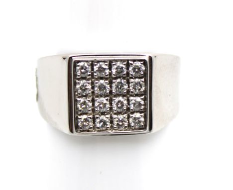 9ct White Gold 0.50ct Total Diamond Square Pave Ring  The ring contains sixteen Round Brilliant Cut Diamonds.  Total Diamond 