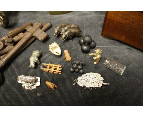 A Black Forest bear combined music box and match holder, a saltglaze bear with a monkey on its back, 15.5cm high, a collectio