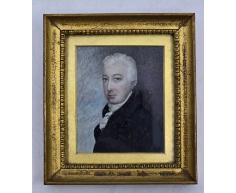 An early 19th Century Georgian Miniature Watercolour. Portrait of a Distinguished Gentleman. (British School) Wearing a black