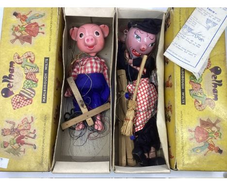    Pelham Vintage  toy puppets boxed ; To include Pinky from Pinky and Perky and a witch with black felt hat and a broomstick