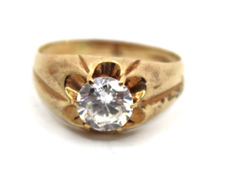 Men's 9ct Yellow Gold Cubic Zirconia Ring  The ring contains a Solitaire Round Brilliant Cut Cubic Zirconia that measures app