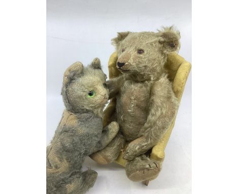  Steiff antique  x 2 toys to include a Teddy bear with original ear button( long underscore on the F)., together with a faded