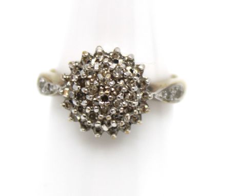 9ct Yellow Gold 0.33ct Total Round Brilliant Cut Diamond Cluster Ring  The ring contains approx. forty melee Round Brilliant 
