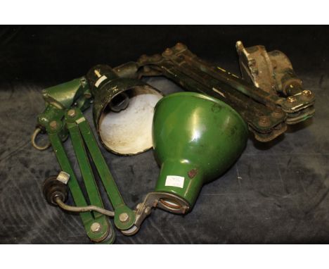 Two mid 20th century industrial machinists anglepoise bench lamps, one by Mek-Elek, with green enamel shades condition: wear 