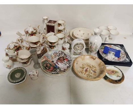 Four boxes of ceramics to include; a Royal Albert Old Country Rose Tea set with teapot, Royal Worcester Evesham Vale part din