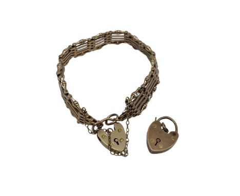 9ct Rose Gold Gate Bracelet with Padlock and Safety Chain. Also another 9ct Rose Gold Padlock.  The Gate Bracelet is hallmark