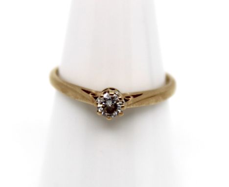 9ct Yellow Gold 0.15ct Solitaire Round Brilliant Cut Diamond Ring.  The ring contains a 0.15ct Solitaire Round Brilliant Cut 