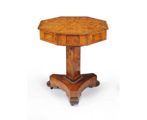 ϒA Regency pollard oak and kingwood crossbanded octagonal 'piano-key' pedestal table, circa 1815, the top with parquetry deco