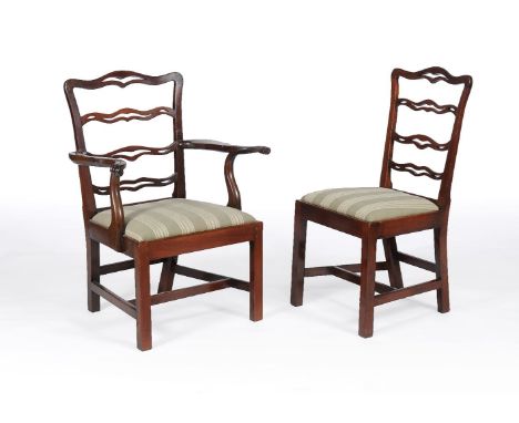 A matched set of twenty mahogany dining chairs, comprising a set of seven George III mahogany dining chairs, circa 1780, toge