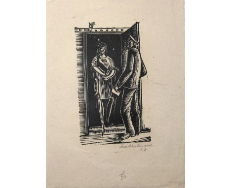 LEON UNDERWOOD [1890-1975]. Woman with a Cat [Siamese Cat], 1928. Wood engraving, edition of 50, the first of the edition 1/5
