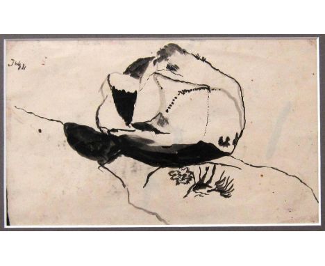 GRAHAM SUTHERLAND [1903-80]. Small Boulder, 1940. Ink drawing. Titled and dated by the artist on the reverse of the drawing [
