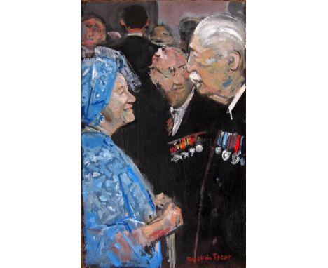 RUSKIN SPEAR, R.A. [1911-90]. Queen Elizabeth [the Queen Mother] and Harold MacMillan [the Prime Minister 1957-63]. Oil on bo