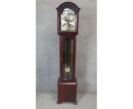 A Georgian style longcase clock with steel and brass dial in mahogany case. H.168cm 