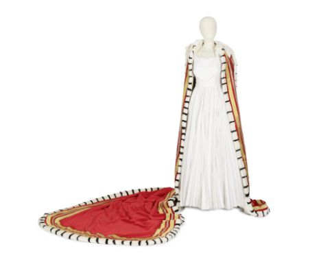 Claire Foy (as the Queen): A replica of the Coronation ceremonial garments including the Imperial Mantle and Stole, Supertuni