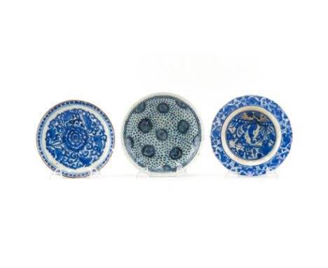 Grouping of Three (3) 17th Century Persian Glazed Ceramic Dishes. 1 is signed. Provenance: acquired from David Kahlili, Londo