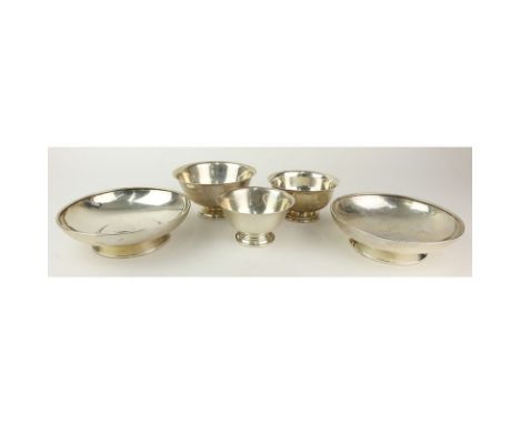 Grouping of Five (5) Sterling Silver Footed Bowls. Includes: two Amston Paul Revere bowls, two signed chapel, and Prelude int